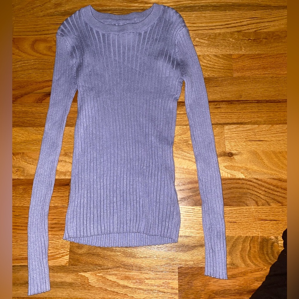 Nine West Lavender Periwinkle Ribbed Knit Top XS